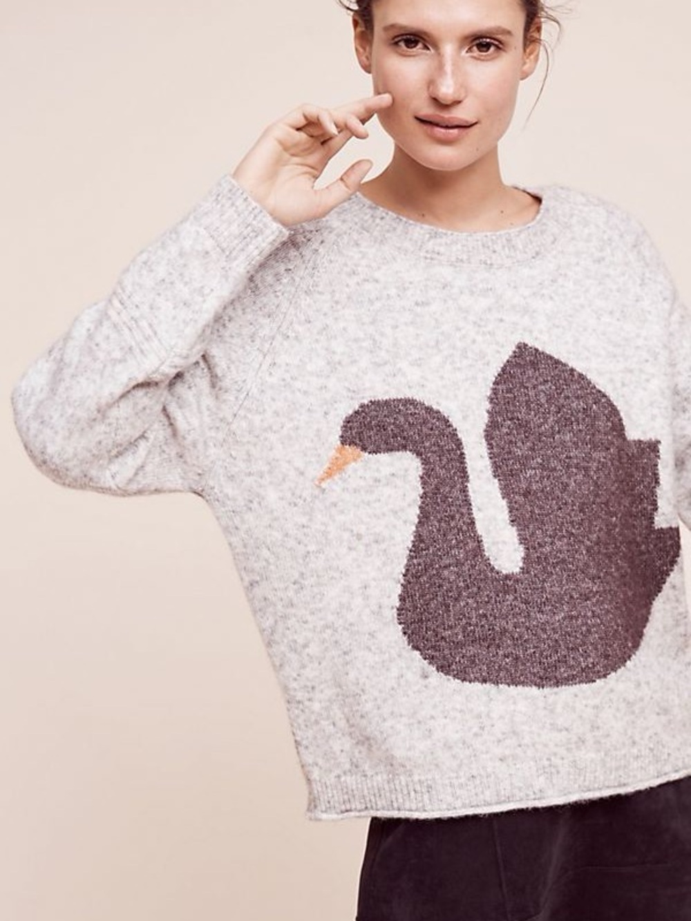 Anthropologie x Folk by Hansel From Basel Black Swan Pullover Sweater, Medium